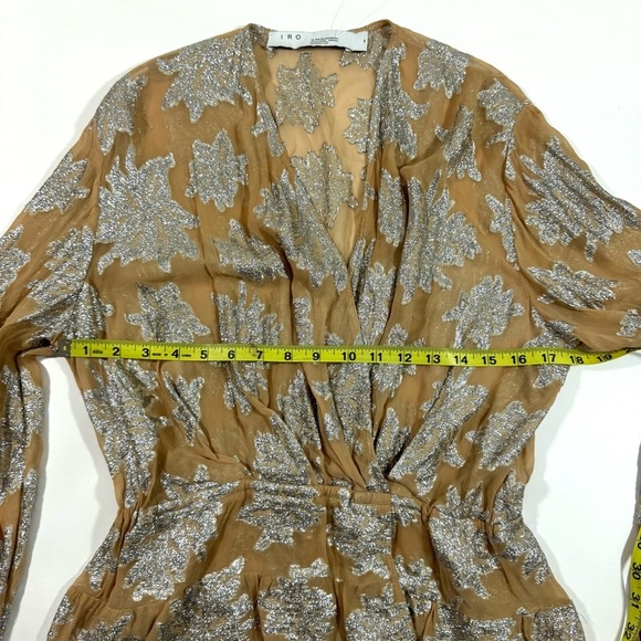 IRO Sheer V Neck Peplum Blouse Long Sleeve Beige Silver - Picture 6 of 8